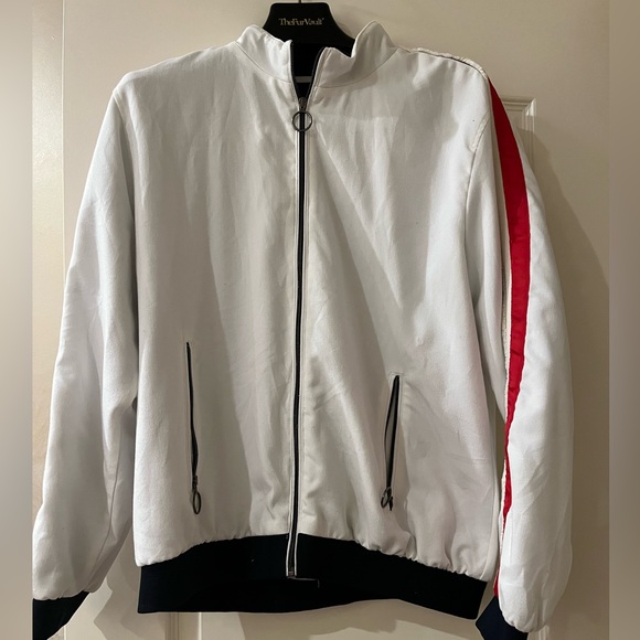 Zara | Jackets & Coats | Zara White And Red Striped Bomber